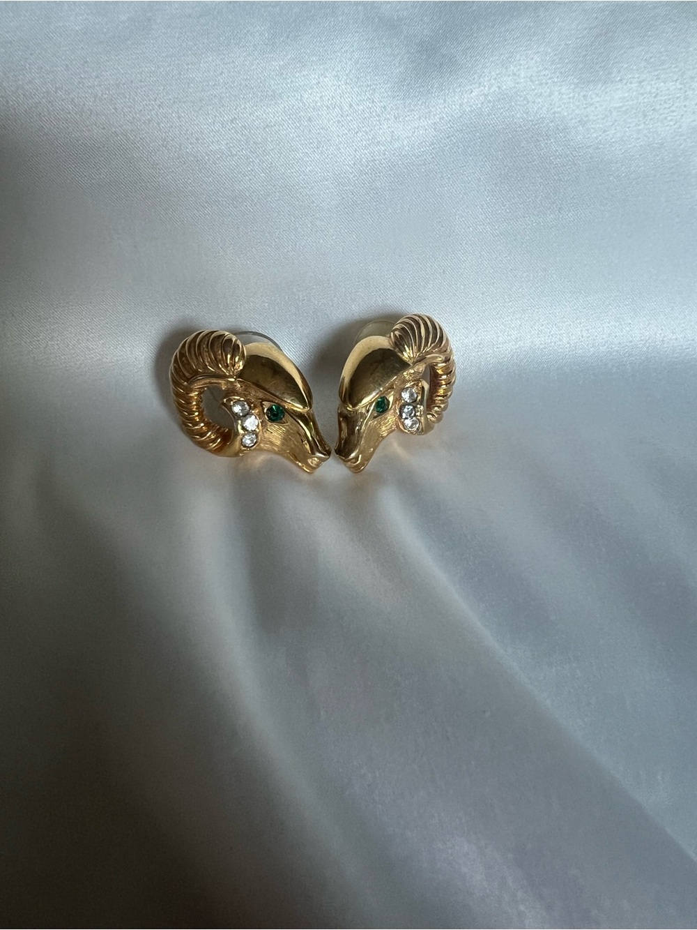 Vintage KJL for Avon Gold tone Ram Head Stud Earrings